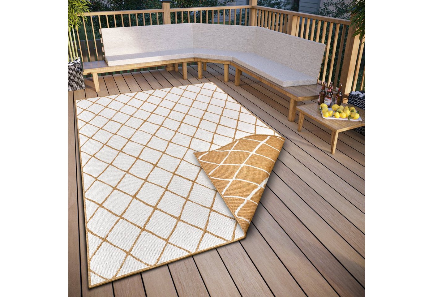 Teppich Malaga Wendeteppich, NORTHRUGS, rechteckig, Höhe: 5 mm, In-& Outdoor, Wetterfest, Balkon, Garten, Wohnzimmer, Wasserfest von NORTHRUGS