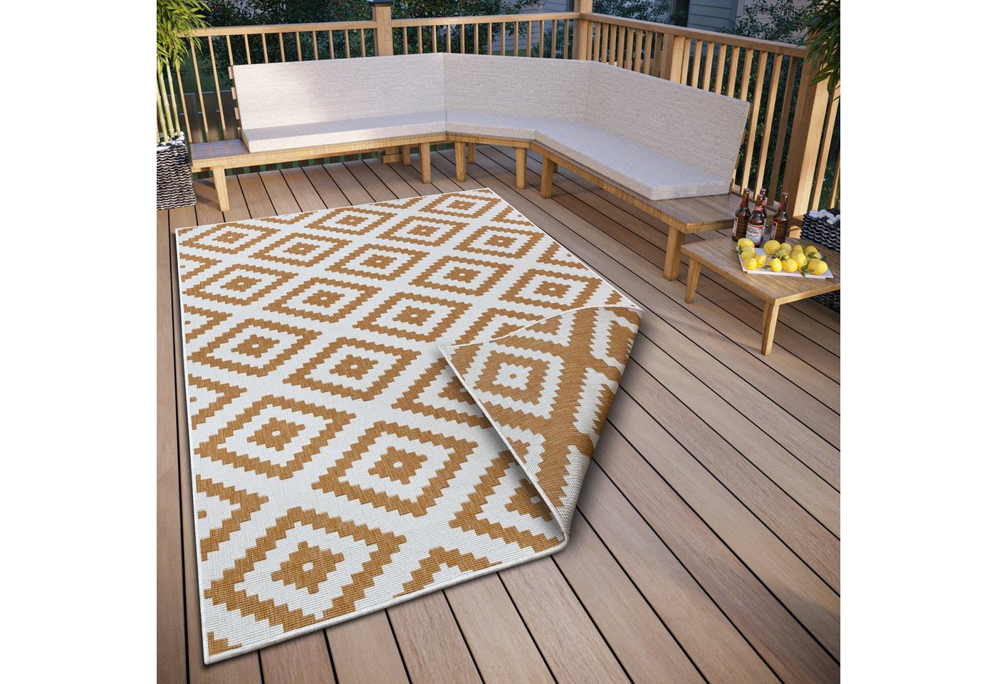 Teppich Malta Wendeteppich, NORTHRUGS, rechteckig, Höhe: 5 mm, In-& Outdoor, Wetterfest, Balkon, Rautenmuster, Wohnzimmer,Wasserfest von NORTHRUGS