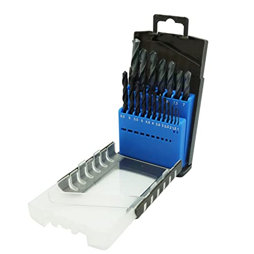 NORTOOLS 19 Stücke HSS Bohrer mit rundem Schaft und Kunststoff-Werkzeugdisplay Aufbewahrungsbox 1,0-10,0 x 0,5 mm von NORTOOLS