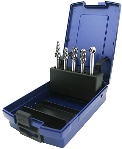 NORTOOLS Hartmetall-Frässtifte mit 6,35 mm Schaft, für Aluminium, Metall, Schnitzen, Polieren, Gravieren, Bohren, in Kunststoffbox, 5 Stück von NORTOOLS