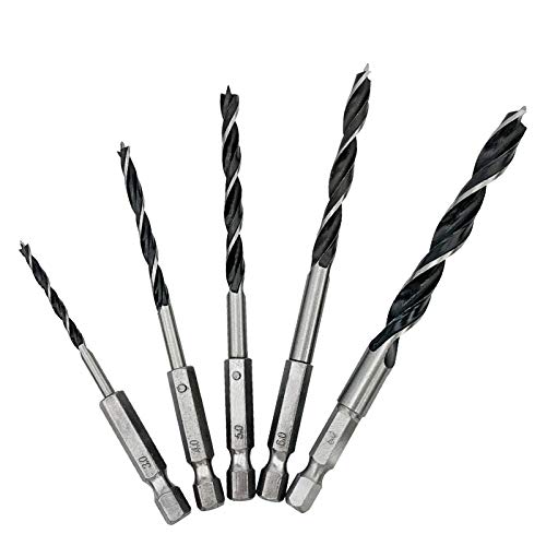 NORTOOLS Holzbohrer-Set 5 Stück Brad Angle Holzbohrset DIY Liebhaber Akku-Schraubendreher mit Sechskantschaft 3 4 5 6 8 mm von NORTOOLS