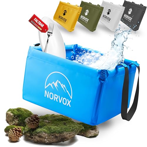 NORVOX Outdoor Faltschüssel - 15L oder 20L – Blaue Faltbare Schüssel - Universell als Camping Spülschüssel, Waschschüssel, Spülwanne zum Abwaschen oder als Faltbarer Eimer von NORVOX