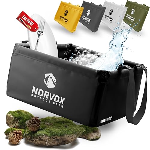NORVOX Outdoor Faltschüssel - 15L oder 20L – Schwarze Faltbare Schüssel - Universell als Camping Spülschüssel, Waschschüssel, Spülwanne zum Abwaschen oder als Faltbarer Eimer von NORVOX