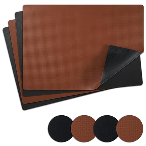 NOSTHEART Tischsets Abwaschbar, Platzsets Abwischbar Tischset Leder 4er Set Hitzebeständig Doppelseitigen Tischset rutschfest wasserdicht Platzdeckchen mit Untersetzer Rund (Schwarze Braun) von NOSTHEART