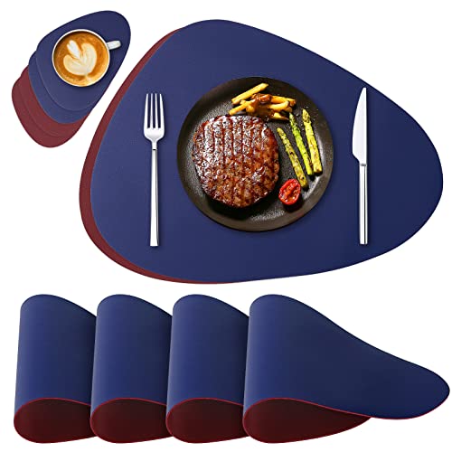 NOSTHEART Tischsets Abwaschbar 4er Set, Platzsets Abwischbar Tischsets Leder Rund Hitzebeständig rutschfest Platzdeckchen mit Untersetzer, Doppelseitigen - Königsblau Rot von NOSTHEART