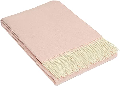 Nostra Andora Tagesdecke 140x200 | Weiche Merino Wolldecke mit 10% Kaschmir | Warme Sofa Decke in Hell-Pink | Merino Decke für Couch & Sofa | Couchdecke mit Tasseln von NOSTRA SINCE 1991