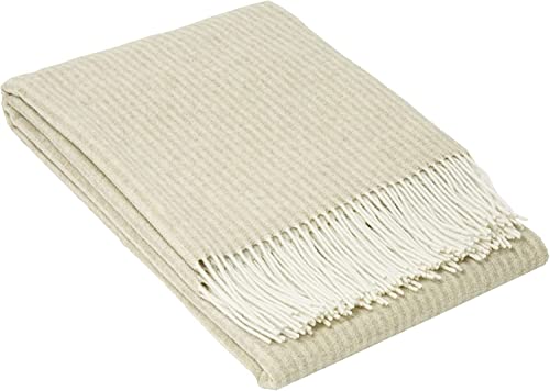 Nostra Andora Tagesdecke 140x200 | Weiche Merino Wolldecke mit 10% Kaschmir | Warme Sofa Kuscheldecke in Beige | Merino Decke für Couch & Sofa | Couchdecke mit Tasseln von NOSTRA SINCE 1991