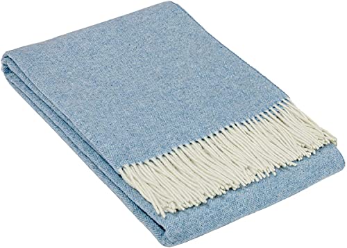 Nostra Andora Tagesdecke 140x200 | Weiche Merino Wolldecke mit 10% Kaschmir | Warme Sofa Kuscheldecke in Immer Blau | Merino Decke für Couch & Sofa | Couchdecke mit Tasseln von NOSTRA SINCE 1991