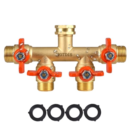 4-Wege-Schlauchverteiler aus Messing, voller Durchfluss mit Metallgriff, robuster Zapfhahnverteiler mit Absperrventil, 1,9 cm (3/4 Zoll) GHT Gartenhahnanschluss von NOTDIS