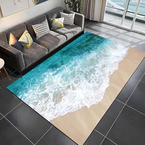 Strand Wellenmuster Teppich Wohnzimmer Badezimmer Matte Kreative Fußmatte Schlafzimmer Wohnkultur Teppich 80X150Cm N6069 von NoteDi