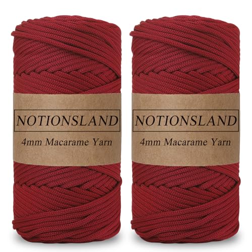 NOTIONSLAND 4mm Polyester Makrame Garn, 150 Meter, Burgunderrot von NOTIONSLAND