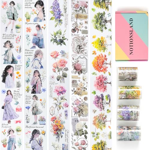 NOTIONSLAND 4 Rolls ästhetisches Washi Tape Set, PET Washi Tape, Multi-Muster dekoratives Washi Tape für Journaling, Bullet Journals, Planer, DIY-Handwerk von NOTIONSLAND