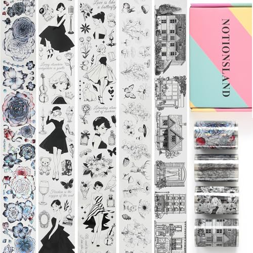 NOTIONSLAND 4 Rolls ästhetisches Washi Tape Set, PET Washi Tape, Multi-Muster dekoratives Washi Tape für Journaling, Bullet Journals, Planer, Kunst für Handwerk von NOTIONSLAND