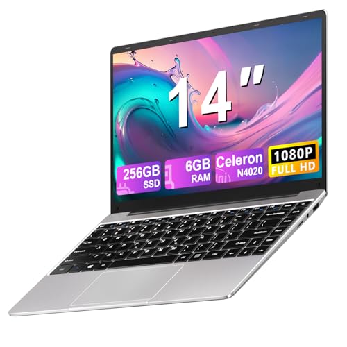 NOTODD Laptop 14 Zoll Celeron N4020 (bis zu 2,8 GHz), 6 GB RAM 128 GB Unterstützung Erweiterung SSD 1TB, Laptop Win11 2,4 + 5G WiFi BT4.2 Mini HDMI & AZERTY Tastatur Membran-silber von NOTODD