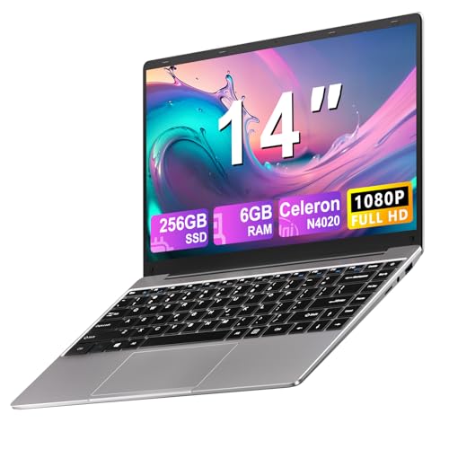 NOTODD Laptop 14 Zoll Win11 Celeron N4020 (bis zu 2,8 GHz), 6 GB RAM 256 GB Unterstützung Erweiterung SSD 1 TB 2.4 + 5G WiFi Mini HDMI & AZERTY Tastatur Membran-Grau von NOTODD