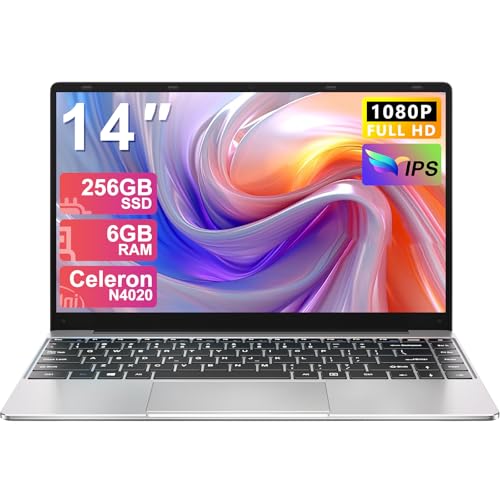 NOTODD PC Notebook Computer Win 11 Laptop 6 GB RAM 256 GB ROM Erweiterungen SSD 1 TB, Notebook 14 Zoll Celeron N4020 (bis zu 2,8 GHz), 5G WiFi 1080FHD Bluetooth 4.2 USB 3.0 Tastatur Membran-Silber von NOTODD