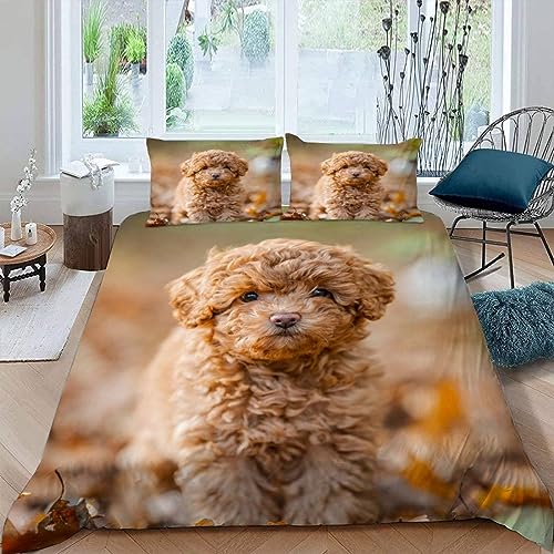 NOTRYA Bettwäsche 135x200 Brauner Pudel Kinderbettwäsche 3D Drucken Süßes Tier Hund Bettbezug Mikrofaser flauschig Jungen Mädchen Bettwäsche Set mit 2 Kissenbezügen von NOTRYA