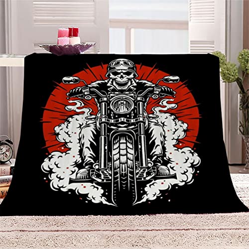 NOTRYA Flauschige Wohndecke Totenkopf Biker Blanket 150x200 cm Super Weiche Flanell Decke für Couch, Gotisch Kuscheldecke Camping von NOTRYA