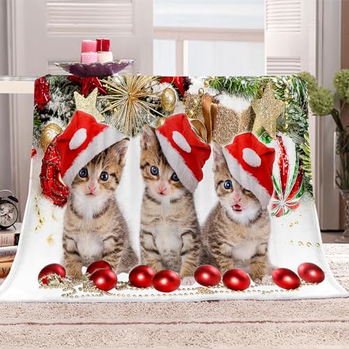 NOTRYA Weihnachten Kuscheldecken 180x220 cm Decke Katze 3D-Digitaldruck Weich Flanelldecke für Kinder Erwachsene Sofaüberwurf Decke von NOTRYA