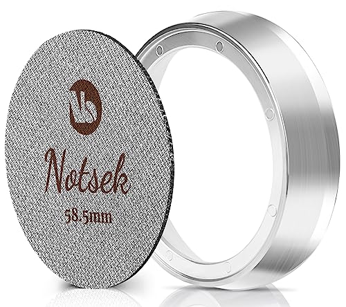 NOTSEK Dosierring 58mm mit Puck Screen, Edelstahl Kaffee Dosierring mit 8 Magnete, 1.7mm Dicke 150μm Espresso Sieb mit Acryl Aufbewahrungsbox, Dosing Funnel für 58mm Barista Zubehör von NOTSEK