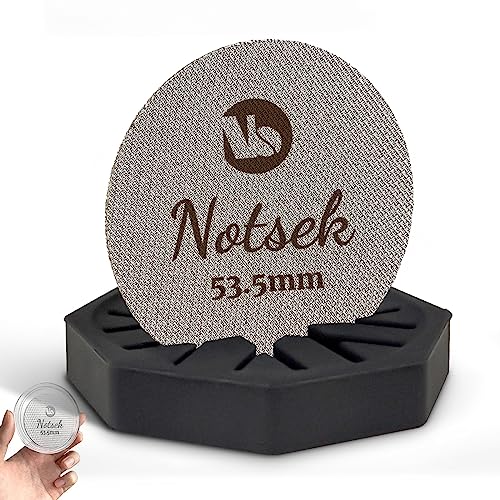 NOTSEK Puck Screen 54mm mit Ständer, mit Acryl Aufbewahrungsbox, 1,7mm Dicke 150μm, Edelstahl 316L, wiederverwendbarer Espresso Sieb 54mm mit Silikonhalter für Siebträger von NOTSEK