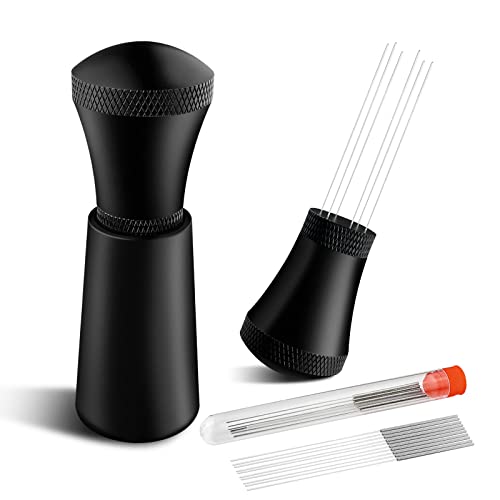 NOTSEK WDT Tool, WDT Tool Espresso mit Ständer, 7 Nadeln, 0,3 mm, Espresso-Verteilungswerkzeug für Barista, Edelstahl-Kaffeenadel mit Ständer aus Aluminiumlegierung (schwarz) von NOTSEK