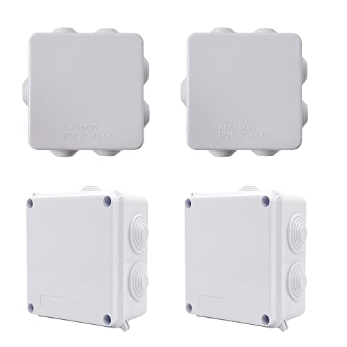 4 Stück Abzweigdose wasserdicht,IP65 100 * 100 * 70 mm ABS Gehäuse Abzweigdose,IP55 Weiß Verteilerdose 85 * 85 * 50 mm Innenbereich Außen Kunststoff Steckerverschraubung Elektrische Box von NOUJEN