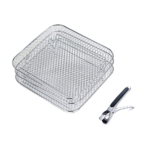 NOUJEN Air Fryer Rack, 3 Stück Quadrat Air Fryer Rack, 304 Edelstahl Heißluftfritteuse Grillrost Kompatibel, Rack für Quadratisch Heißluftfritteuse, Kochen Rack, Dehydrator und Backofen von NOUJEN