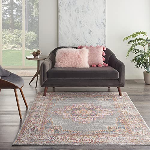 Nourison Passion Bohemian Bordered Grey 5' x 7' Area Rug 5'3" x 7'3", Polypropylene, grau von NOURISON