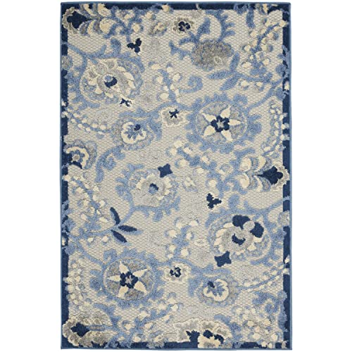 Nourison Aloha Teppich für drinnen und draußen, Blau/Grau, 60 x 122 cm, leicht zu reinigen, fusselfrei, Schlafzimmer, Wohnzimmer, Esszimmer, Hinterhof, Terrasse, 90 x 10 cm von NOURISON