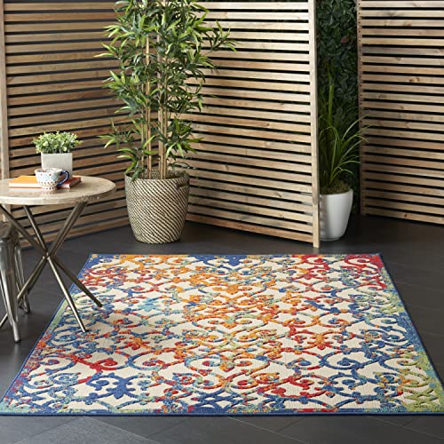 Nourison Aloha Innen/Außenbereich Floral Pflegeleicht Multicolor 5'3" x 7'5" Bereich Teppich (5'x8') von Nourison