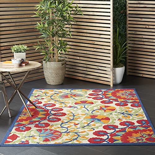 Nourison Aloha Rot Multicolor Pflegeleicht Innen-Außenbereich Floral 5'3" x 7'5" Bereich Teppich 5'x8' von NOURISON