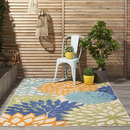 Nourison Aloha Teppich für drinnen und draußen, florales Muster, 1,52 m x 2,52 m, Blau/Mehrfarbig von NOURISON