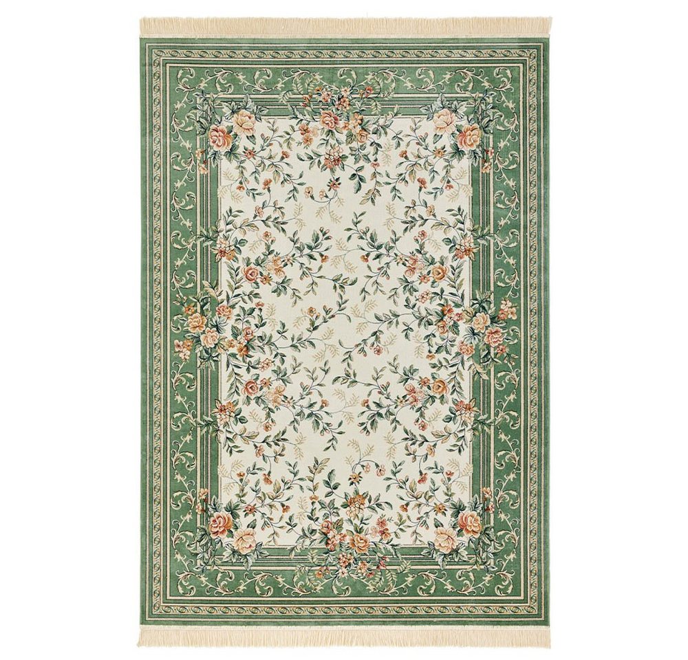 Teppich Orientalischer Samt Teppich Fransen Antik Flowers Creme Grün, NOURISTAN, rechteckig, Höhe: 5 mm von NOURISTAN