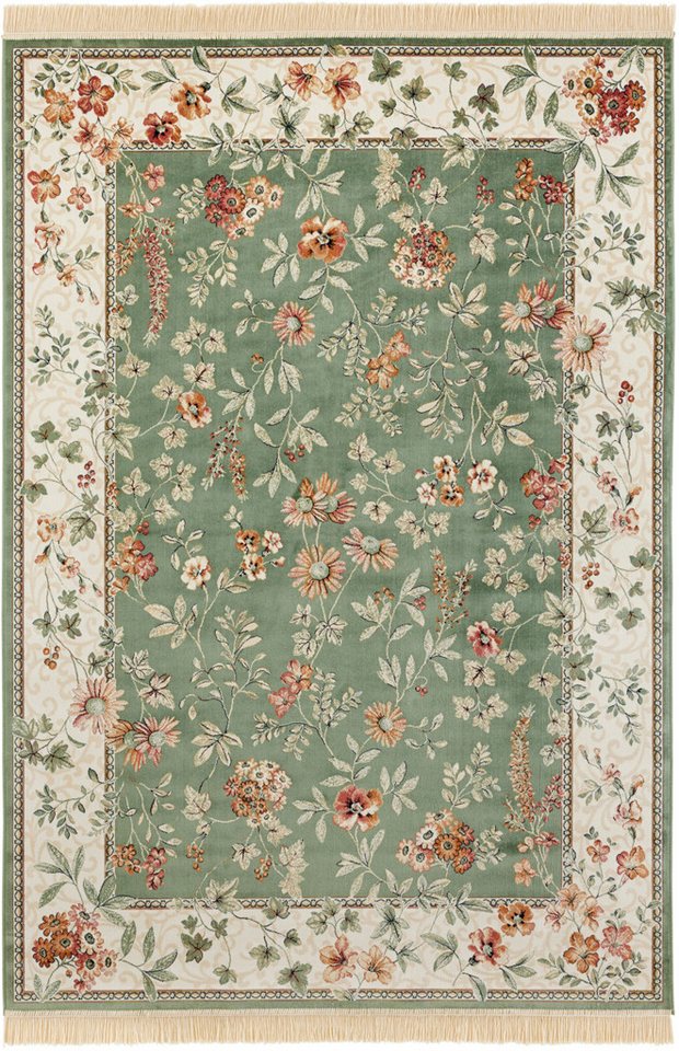 Teppich Orient Flowers, NOURISTAN, rechteckig, Höhe: 5 mm, Orientalisch mit Fransen, Orient, Wohnzimmer, Schlafzimmer, Esszimmer von NOURISTAN