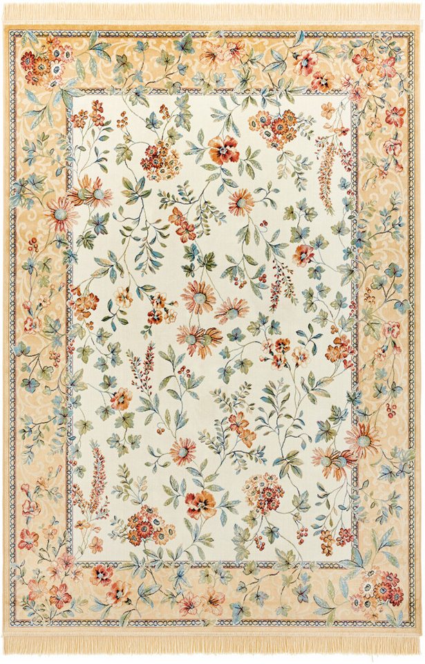 Teppich Orient Flowers, NOURISTAN, rechteckig, Höhe: 5 mm, Orientalisch mit Fransen, Orient, Wohnzimmer, Schlafzimmer, Esszimmer von NOURISTAN