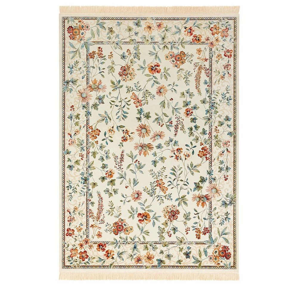 Teppich Orientalischer Samt Teppich Fransen Oriental Flowers Creme, NOURISTAN, rechteckig, Höhe: 5 mm von NOURISTAN