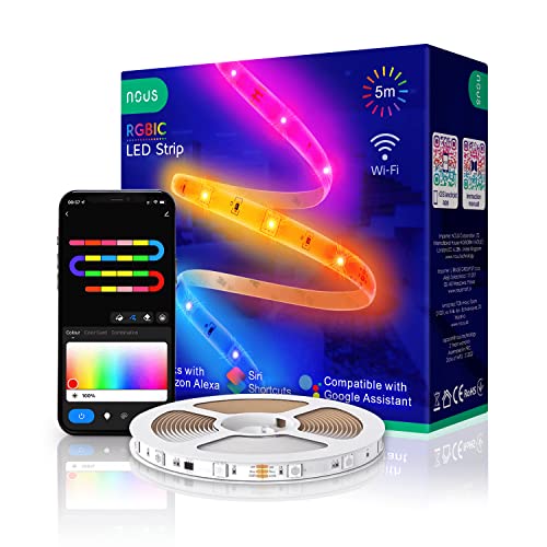 NOUS F4 5m RGBIC LED Strip Wifi, Christmas LED Lights, Alexa LED Strip, Weihnachtsbeleuchtung, LED strip Alexa kompatibel, Led Lights for Room, Ambilight TV nachrüsten, Led Strip 5m, 2.4GHz WiFi von NOUS