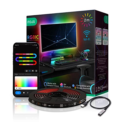 NOUS F9 2m RGBIC LED TV Hintergrundbeleuchtung, Ambilight TV nachrüsten, RGBIC LED Strip Wifi, Christmas, LED Strip 2m, Smart Home/Tuya App, Smart Life, Alexa Google Assistant, 2.4GHz WiFi von NOUS