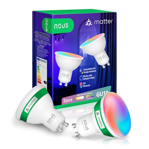 NOUS GU10 RGB LED Lampe, WLAN Glühbirne Alexa, Smart Light Bulb, App gesteuertes Licht, Glühbirne Farbwechsel, LED Glühbirne dimmbar, Smart Life/Tuya App, 2.4GHz WiFi, Pack of 2 von NOUS