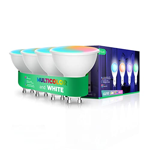 NOUS GU10 RGB LED Lampe, WLAN Glühbirne Alexa, Smart Light Bulb, App gesteuertes Licht, Glühbirne Farbwechsel, LED Glühbirne dimmbar, Smart Life/Tuya App, 2.4GHz WiFi, Pack of 4 von NOUS