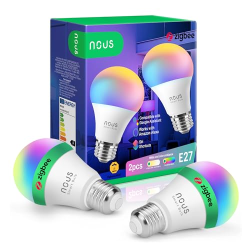 NOUS P3Z ZigBee Smart Glühbirne E27 LED, RGB, Kompatibel mit Alexa, Home Assistant, Google Home, SmartThings, Fernbedienung, Dekorative Glühbirne Zubehör, 2 Pack von NOUS