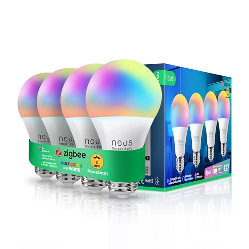 NOUS P3Z ZigBee Smart Glühbirne E27 LED, RGB, Kompatibel mit Alexa, Home Assistant, Google Home, SmartThings, Fernbedienung, Dekorative Glühbirne Zubehör, 4 Pack NOUS P3Z ZigBee Smart Glühbirne E27 LED, RGB, Kompatibel mit Alexa, Home Assistant, Google Home, SmartThings, Fernbedienung, Dekorative Glühbirne Zubehör, 4 Pack von NOUS