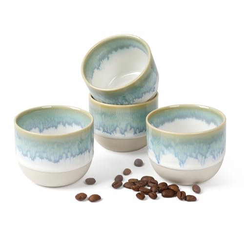 NOVAJOY | Espressotassen Set | 4-teilig | 140 ml | Mini-Espressotasse - Handgefertigt dickwandigem | Hochwertige Tassen aus Steingut | Ohne Henkel | Kaffeetassen | Mokka | Geschenk in modernem Design von NOVAJOY