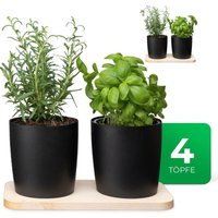 2x Novaliv Kräutertopf 2x Holzbrett, 4x Kräutertöpfe von NOVALIV