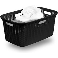 Novaliv Wäschekorb 1 Stück Rattan Wäschekorb mit Deckel und vier Griffen 40L Schwarz von NOVALIV