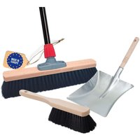 Staubbesen Besenkopf mit Stiel und Handfeger mit Kehrschaufel Kehrgarnitur Silber - Novaliv von NOVALIV