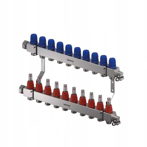VarioC Heizkreisverteiler [2-12 Heizkreise] Edelstahl für Fußbodenheizung mit Druchflussmesser und Ventilen, Entlüftungs Ablassventil, Verteiler mit Rotameter (1133478), 10 Heizkreise von NOVANETUS