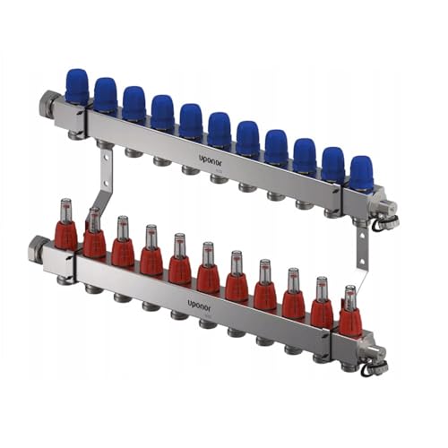 VarioC Heizkreisverteiler [2-12 Heizkreise] Edelstahl für Fußbodenheizung mit Druchflussmesser und Ventilen, Entlüftungs Ablassventil, Verteiler mit Rotameter (1133479), 11 Heizkreise von NOVANETUS