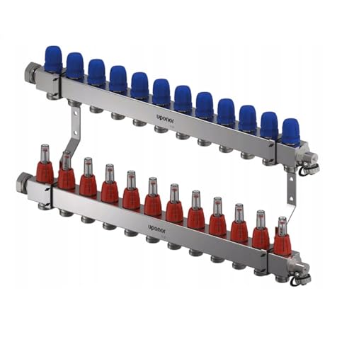 VarioC Heizkreisverteiler [2-12 Heizkreise] Edelstahl für Fußbodenheizung mit Druchflussmesser und Ventilen, Entlüftungs Ablassventil, Verteiler mit Rotameter (1133480), 12 Heizkreise von NOVANETUS